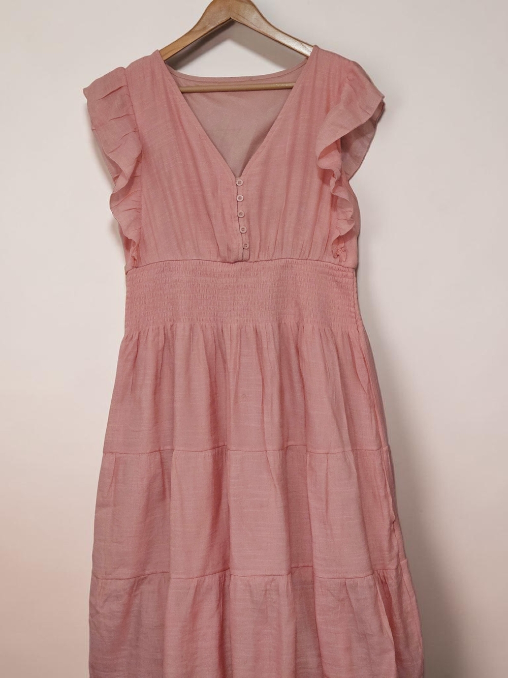Women's Pink Maxi Dress with Ruffle Sleeves